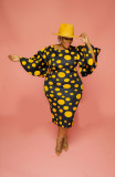 Polka Dot Print Flare Sleeve Plus Size Bodycon Midi Dress