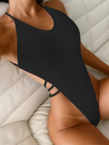 Solid Cross Back Thong One Piece Swimsuit