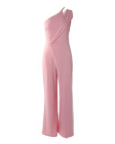 Elegant One Shoulder Pink Sleeveless Asymmetric Jumpsuit