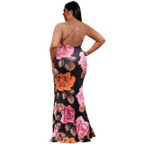 Floral Print Slim Fit Plus Size Cami Maxi Dress