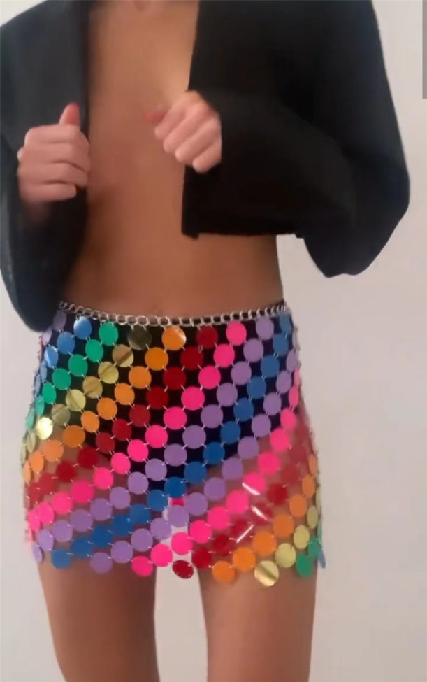 Sexy Nightclub Acrylic Sequin Party Mini Skirt