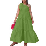 Solid One Shoulder Casual Loose Long Dress