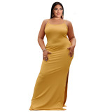 Plus Size Ribbed Slit Sexy Tight Fit Cami Maxi Dress