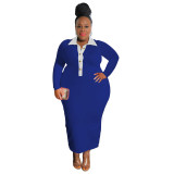 Plus Size Full Sleeve Long Dress with Contrast Collar