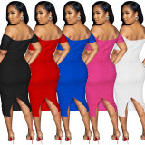 Sexy Off Shoulder Cutout Solid Ruched Midi Dress