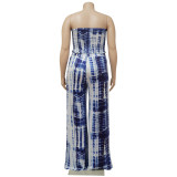 Tie-Dye Bandeau Top + Wide Leg Pants Plus Size Two-Piece Set