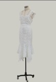 White Elegant Lace Straps Mermaid Midi Prom Dress