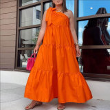 Solid One Shoulder Casual Loose Long Dress