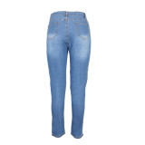 Butterfly Print Blue Jeans Denim Pants for Women