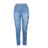 Butterfly Print Blue Jeans Denim Pants for Women