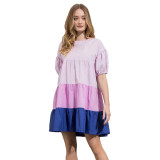 Casual Colorblock Short Sleeve Loose Dress