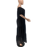 Solid Off Shoulder Short Sleeve Ruffle Maxi Dress