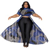 Plus Size Abstract Print Short Sleeve Dress Top