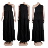 Solid One Shoulder Casual Loose Long Dress