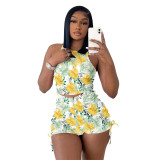 Women Tank Crop Top and Shorts Casual Print Two Piece Set