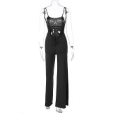 Solid Split Lace-Up Backless Cami Sleeveless Fashion Jumpsuit