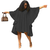 Solid Butterfly Sleeve Loose Cape Dress for Women