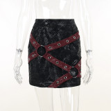 Women Gothic Contrast PU Leather Bodycon Skirt