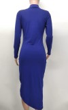 Women Long Sleeve Twisted Slit Irregular Solid Sexy Dress
