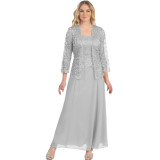 Lace Cardigan and Chiffon Long Skirt Plus Size Two Piece Set