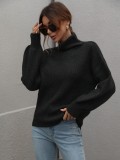 Women Solid Turtleneck Full Sleeve Oversize Pullover Sweater