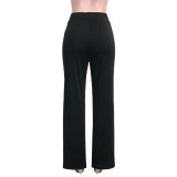 Solid High Waist Style Wide Leg Pants