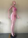 Rhinestone Beaded Halter Low Back Sexy Club Dress