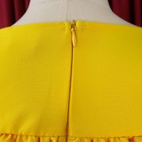 Ruffle Cold Shoulder Short Sleeve Solid Maxi Dress