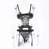 Metal Chains Hollow Out Lace Patchwork Sexy Lingerie Set