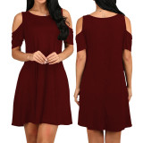Solid Color Cold Shoulder A-Line Short Dress