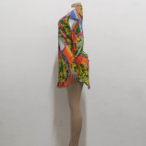 Fashion Print Multicolor Slim Fit Curve Hem Shirt Dress