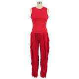 Tassel Pants Sleeveless Tank Top Casual Two Piece Set