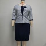 African Plus Size Women's Two Piece Office Ladies Dress