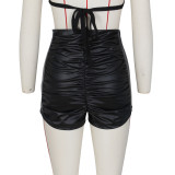 Ruched High Waist PU Leather Trendy Shorts