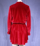 Sexy Fall Long Sleeve V-Neck Drawstring Velvet Short Dress