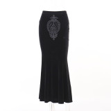 Women Lace Applique Black Long Dress