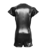 Men's Erotic Lingerie Black Pu Leather Mesh Insert Zipper Bodysuit