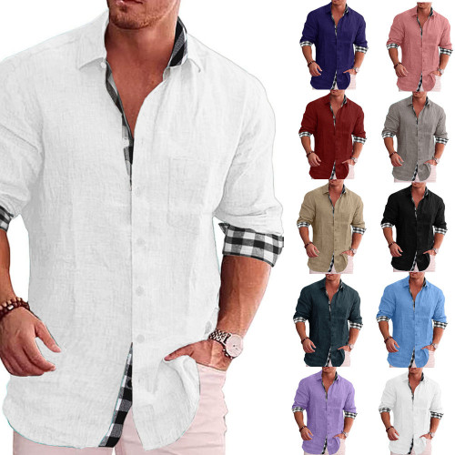 Men's Shirts Plaid Details Long Sleeve Fall Casual Linen Shirts