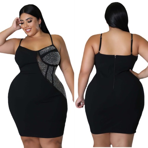 Plus Size Rhinestone Splicing Sleeveless Bodycon Cami Dress