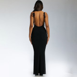 Solid Sexy Backless Lace-Up Sleeveless Cami Maxi Dress