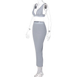 Sexy V-Neck Bra Top and Slim Midi Skirt 2PCS Set