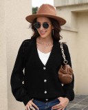Womens Fall V-neck Hollow Out Button Knitting Cardigan