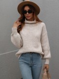 Women Solid Turtleneck Full Sleeve Oversize Pullover Sweater