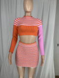 Casual Sexy Stripes Knitted Crop Top and Mini Skirt Two Piece Set