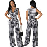 Trendy Print V-Neck Wide Leg Ladies Jumpsuit