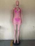 Rhinestone Beaded Halter Low Back Sexy Club Dress