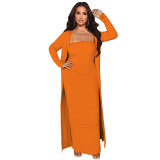 Sexy High Stretch Ribbed Long Cami Dress with Long Cardigan Set