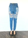 Blue Ripped Trendy High Waist Women's Fashion Jeans