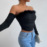 Vintage Faux Fur Off Shoulder Long Sleeve Sexy Fashion Top