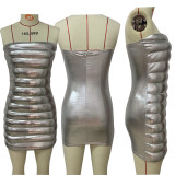 Sexy Metallic Strapless Tube Bodycon Dress